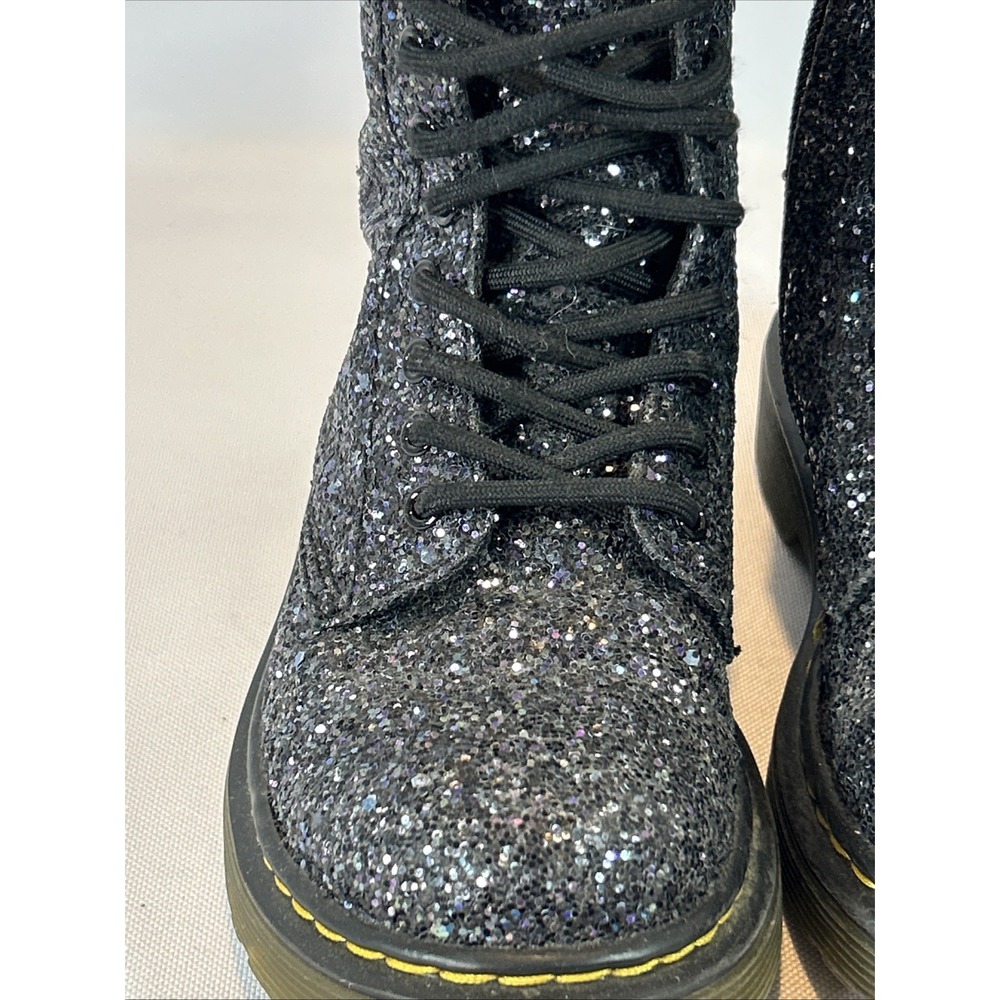 Doc Dr. Martens Black Glitter Combat Boots Kids Size 13 1460 Glitter J Side Zip - Picture 7 of 14
